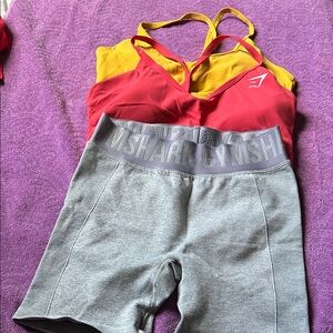 Gymshark Vibrant Sports Bra and Gray Shorts Set